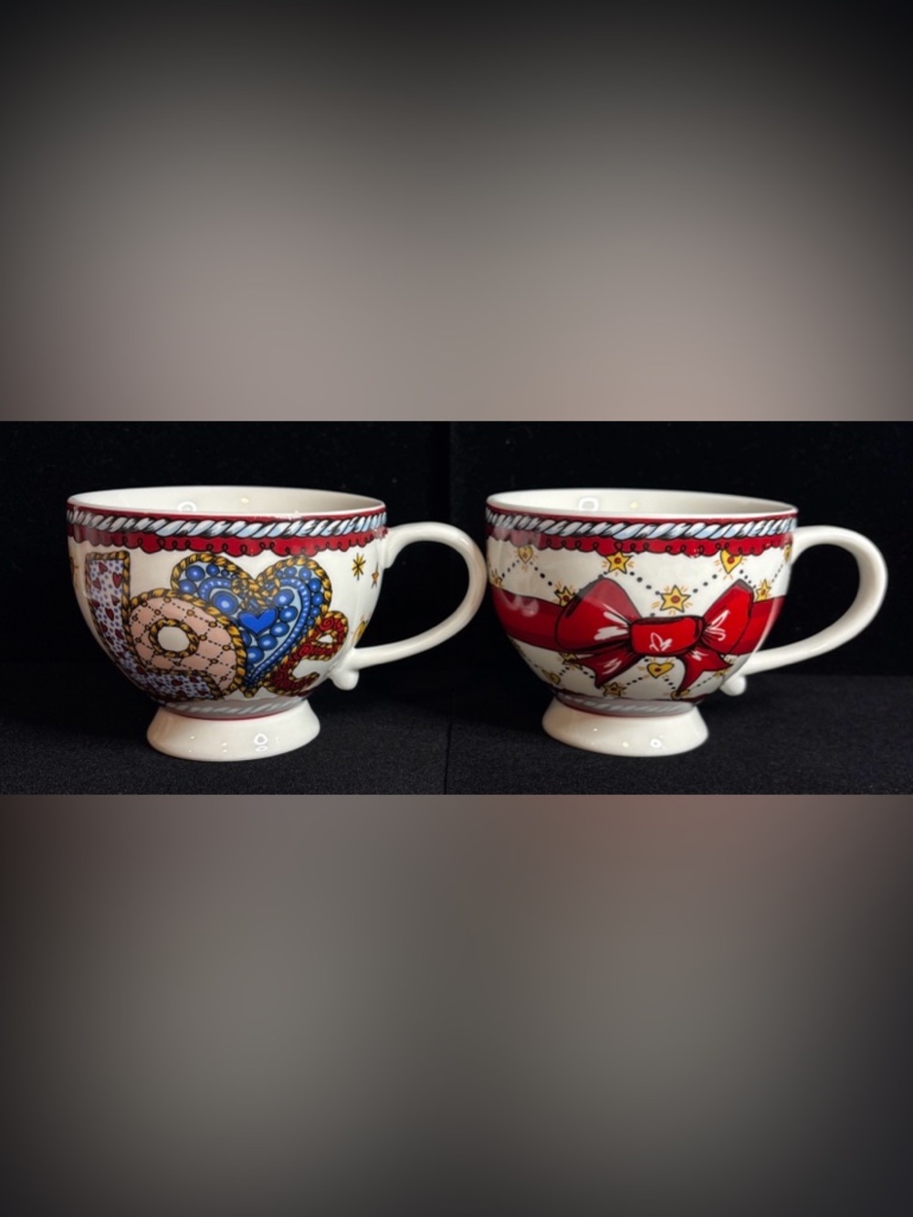 Brighton Large Coffee Mug Set of 2 Heart Love & Red Bow Cups Tea 13oz New No Box